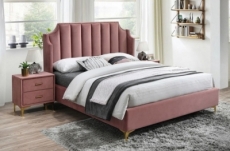 lit double en tissu velours de qualité monoti, rose pale, avec sommier à lattes, 160x200