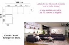 canapé d'angle relax fabrication personnalisee sur mesure 364 x 246 cm, cuir buffle italien luxe, 2 relax électriques, monte carlo. blanc surpiqure blanche, angle gauche, pouf offert