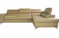 canapé d'angle convertible en cuir italien de luxe 5/6 places avec coffre, monza, beige, angle droit