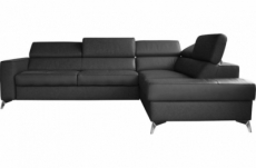 canapé d'angle convertible en cuir italien de luxe 5/6 places avec coffre, monza, noir, angle droit