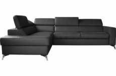 canapé d'angle convertible en cuir italien de luxe 5/6 places avec coffre, monza, noir, angle gauche