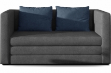 canapé 2 places convertible - gris foncé et coussins bleus - en tissu de qualité luxe, nelson