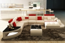 canapé d'angle en cuir italien 8 places nordik, blanc et rouge