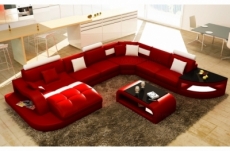 canapé d'angle en cuir italien 8 places nordik, rouge et blanc