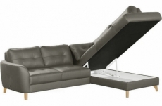 canapé d'angle convertible en cuir italien de luxe 5 places noria avec coffre, taupe, angle droit
