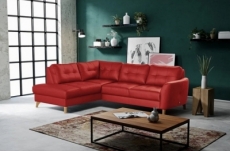 canapé d'angle convertible en cuir italien de luxe 5 places noria avec coffre, rouge foncé, angle gauche