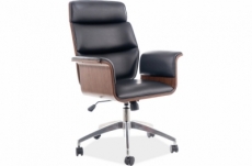 très beau fauteuil pivotant, simili cuir de qualité, couleur: noir et noyer, mécanisme tilt.