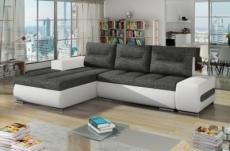 canapé d'angle convertible en tissu luxe gris foncé et simili cuir blanc, 5 places, angle gauche (vu de face) - otello