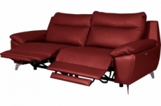 canapé 3 places avec 2 relax en 100% tout cuir épais de luxe italien avec 2 relax électriques, perini, rouge foncé