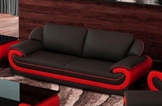 canapé 3 places en cuir italien vachette candide noir et rouge