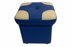 pouf en cuir de luxe - belle qualité - cuir épais - bleu ét écru - vista