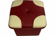 pouf en cuir de luxe - belle qualité - cuir épais - bordeaux ét écru - vista