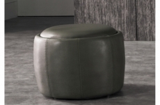 pouf rond buffalino en cuir de buffle (gamme de cuir de buffle), gris foncé