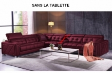 canapé d'angle en cuir de buffle italien de luxe 6/7 places, prestigia, bordeaux, angle gauche, personnalisé sur mesure sans la tablette