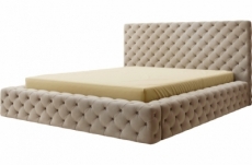 lit 160x200 capitonné en velours luxe avec coffre, beige, primo