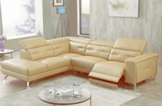 canapé d'angle avec un relax électrique en cuir de buffle italien de luxe 6 places revolax beige, angle gauche,  pouf offert