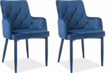 lot de 2 chaises rica en tissu velours de qualité, couleur bleu