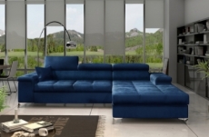 canapé d'angle convertible en tissu luxe 5 places, richard, bleu, angle droit