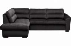 canapé d'angle convertible en tissu velours luxe 5 places, rico, noir, angle gauche