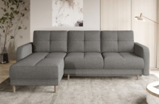 canapé d'angle convertible en tissu luxe, rangement - gris, angle gauche (vu de face), roxane