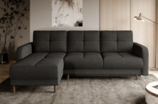 canapé d'angle convertible en tissu luxe, rangement - gris foncé, angle gauche (vu de face), roxane