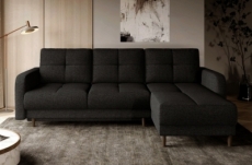 canapé d'angle convertible en tissu luxe, rangement - noir, angle droit (vu de face), roxane