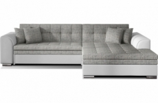 canapé d'angle convertible en tissu gris et simili blanc de qualité, 5 places, angle droit (vu de face) - soho