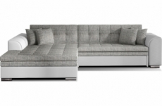 - canapé d'angle convertible en tissu gris et simili blanc de qualité, 5 places, angle gauche (vu de face), soho