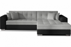 canapé d'angle convertible en tissu gris et simili noir de qualité, 5 places, angle droit (vu de face) - soho