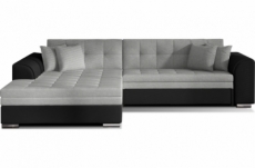 canapé d'angle convertible en tissu gris et simili noir de qualité, 5 places, angle gauche (vu de face) - soho