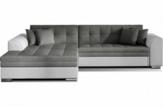 canapé d'angle convertible en tissu gris foncé et simili blanc de qualité, 5 places, angle gauche (vu de face) - soho