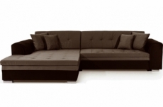 canapé d'angle convertible en tissu velours luxe, marron et chocolat, 5 places, angle gauche (vu de face), soho velours