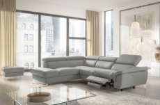 canapé d'angle relax en 100% tout cuir de luxe italien avec relax électrique et coffre -, 5/6 places sorento, gris clair, angle gauche