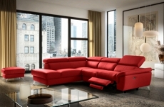 canapé d'angle relax en 100% tout cuir de luxe italien avec relax électrique et coffre -, 5/6 places sorento, rouge foncé, angle gauche (vu de face)