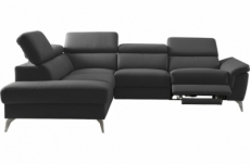 canapé d'angle relax en 100% tout cuir de luxe italien avec relax électrique et coffre, 5/6 places sorento, noir, angle gauche