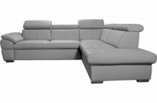 canapé d'angle en cuir italien de luxe 5/6 places tonus, gris clair, angle droit