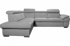 canapé d'angle en cuir italien de luxe 5/6 places tonus, gris clair, angle gauche