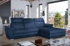 canapé d'angle convertible en tissu velours prestige, bleu, 5 places, angle droit (vu de face) - tresor