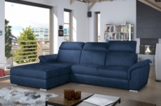 canapé d'angle convertible en tissu velours prestige, bleu, 5 places, angle gauche (vu de face) - tresor