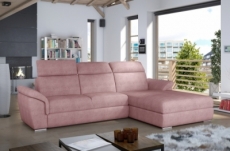 canapé d'angle convertible en tissu luxe, rose, 5 places, angle droit (vu de face) , tresor
