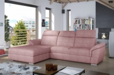 - canapé d'angle convertible en tissu luxe, rose, 5 places, angle gauche (vu de face) , tresor