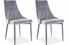 lot de 2 chaises trianon en tissu velours de qualité, couleur gris