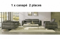 canapé 2 places en cuir italien buffle vega, gris foncé avec surpiqure personnalisée