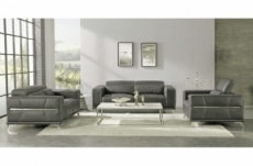 ensemble canapé 3 places et 2 places et fauteuil 1 place en cuir italien buffle vega, gris foncé avec surpiqure gris clair