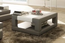 table basse en cuir italien wagram, gris clair et blanc