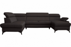 canapé d'angle convertible en cuir italien de luxe 7/8 places warini avec coffre, noir, angle gauche