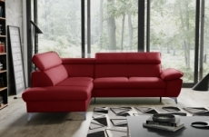 canapé d'angle convertible en cuir italien de luxe 5/6 places warren ii, avec coffre, rouge foncé, angle gauche