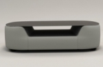 table basse design, plateau de verre foncé, alesia, gris clair