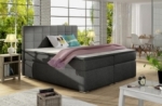 ensemble boxspring complet tête de lit + sommiers + matelas + surmatelas alven - tissu luxe gris foncé - 140x200 cm