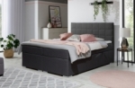 ensemble boxspring complet tête de lit + sommiers + matelas + surmatelas alven - tissu luxe gris foncé - 180x200 cm